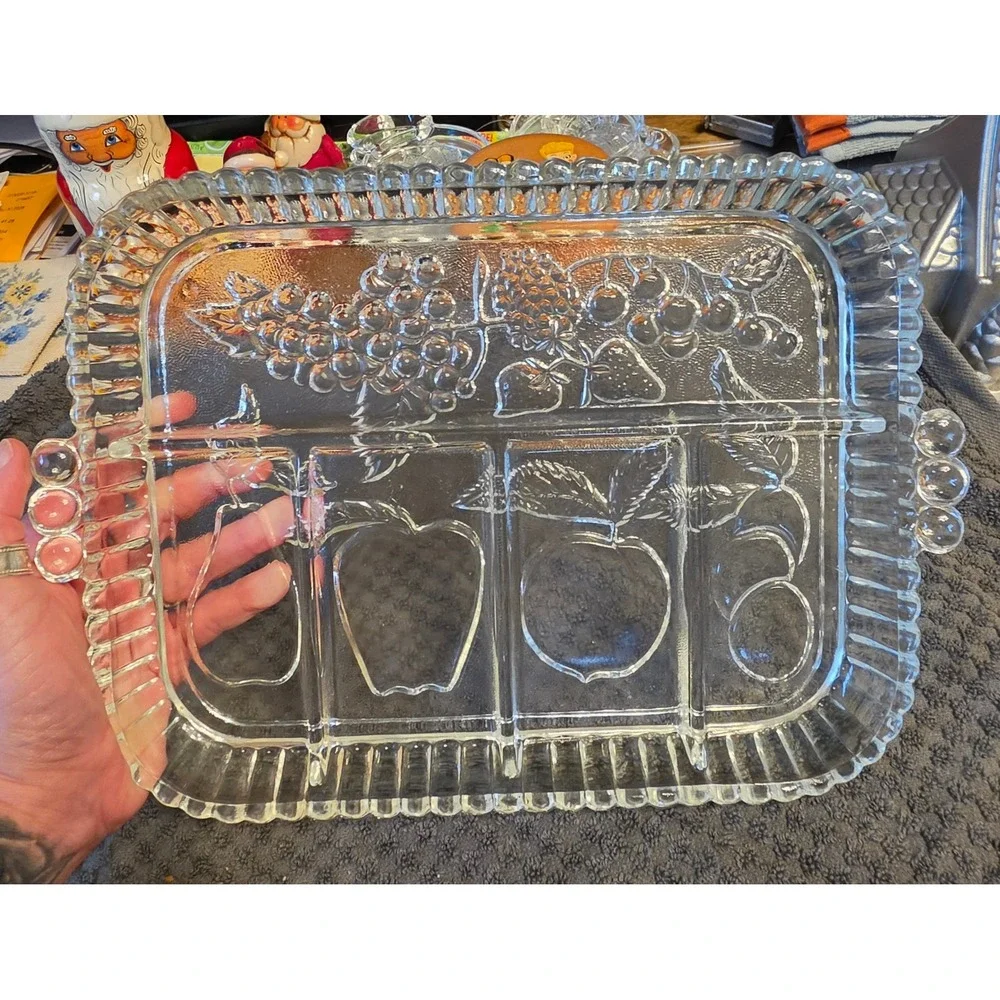 Vintage Indiana Glass Clear Pressed Glass Divided Relish Dish with Handles